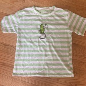 Green and white stripes embroidered cactus shirt